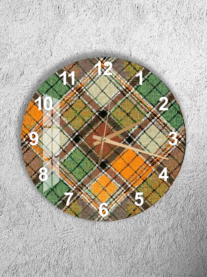 KIRILMAZ CAM DUVAR SAATİ, HEM TABLO HEM SAAT EKOSE DESEN MODERN TASARIM EV OFİS HEDİYESİ