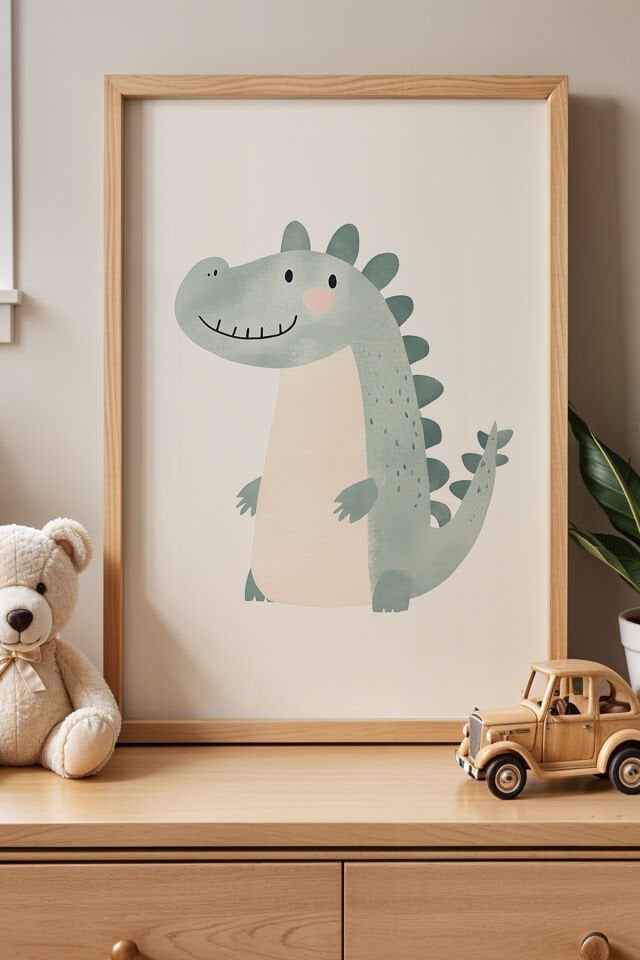 DOĞAL AHŞAP - Sevimli Timsah Çocuk Odası Ve Bebek Odası Ahşap Çerçeveli Duvar Tablosu