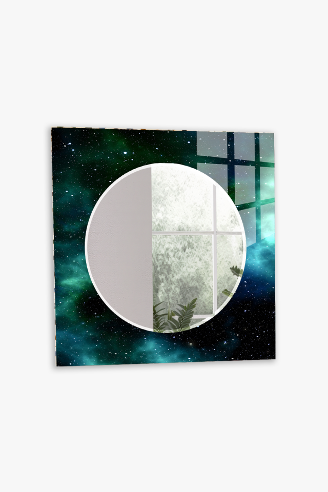 HEM TABLO HEM AYNA UZAY GALAKSİ YILDIZLI DESEN CAM DUVAR AYNASI EV DEKORU