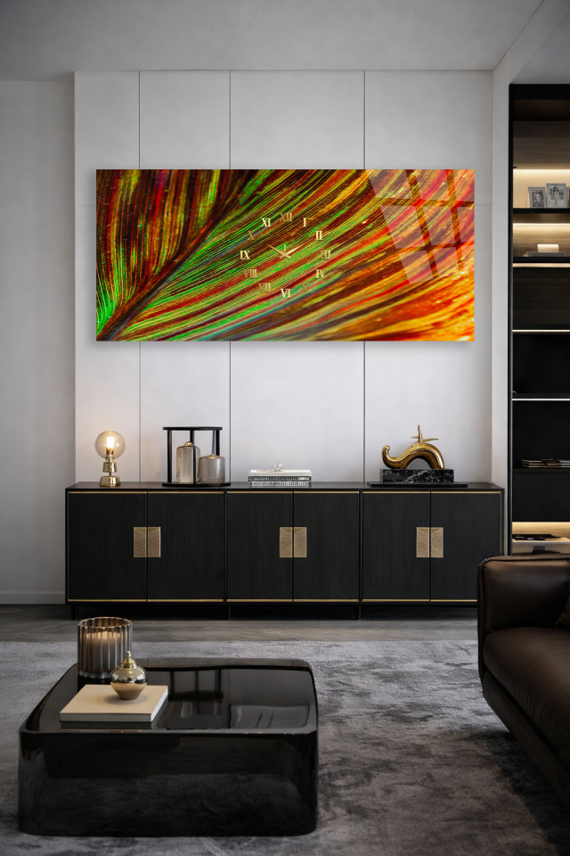 KIRILMAZ CAM DUVAR SAATİ , HEM TABLO HEM SAAT SANATSAL SOYUT RENK AKIŞI EV OFİS HEDİYESİ
