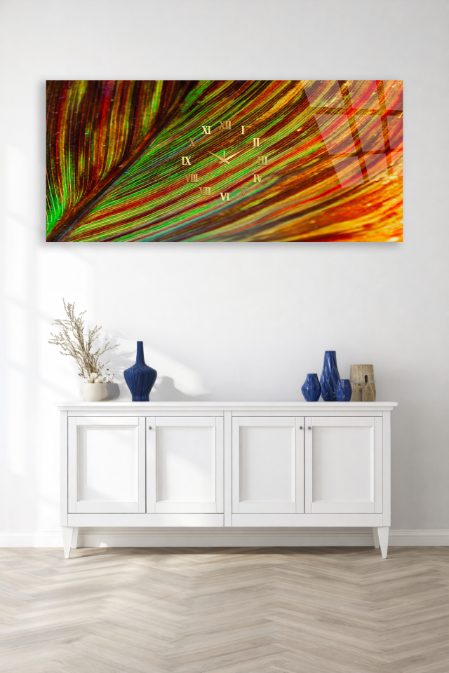 KIRILMAZ CAM DUVAR SAATİ , HEM TABLO HEM SAAT SANATSAL SOYUT RENK AKIŞI EV OFİS HEDİYESİ