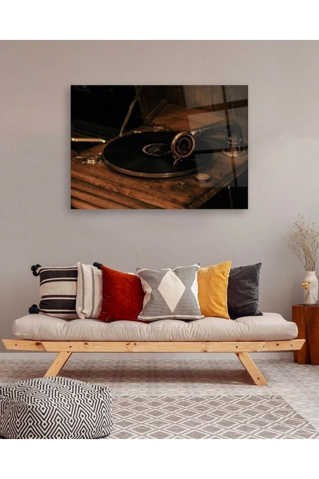 Retro Plak Yatay Cam Tablo Renkli