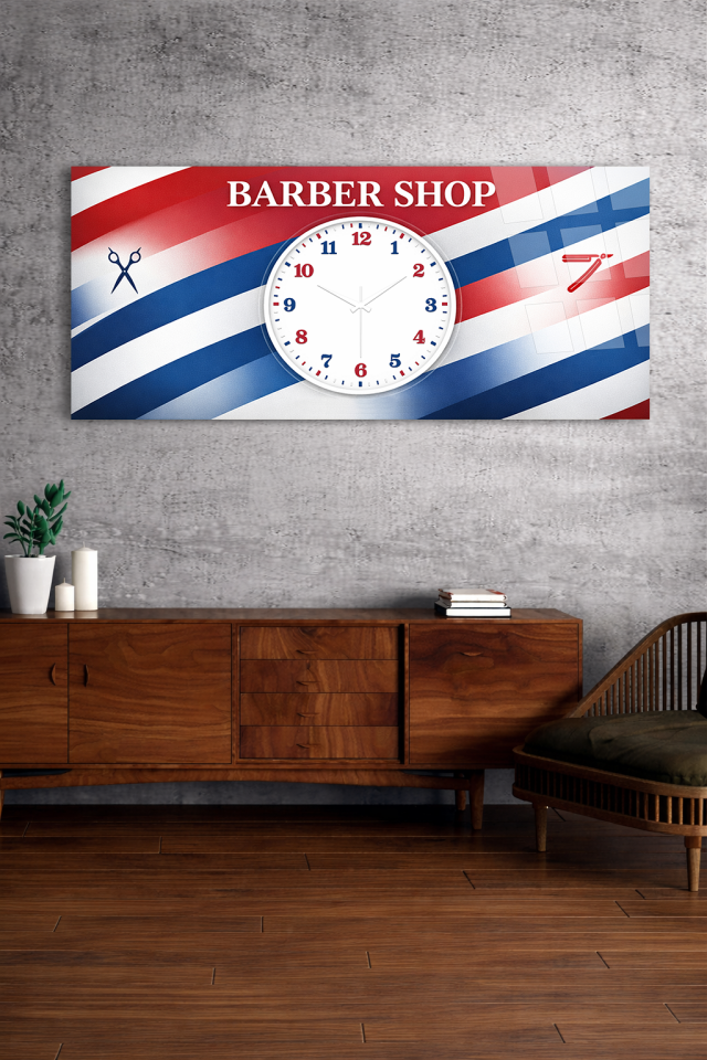 KIRILMAZ CAM DUVAR SAATİ , HEM TABLO HEM SAAT BARBER SHOP KLASİK TASARIM EV OFİS HEDİYESİ