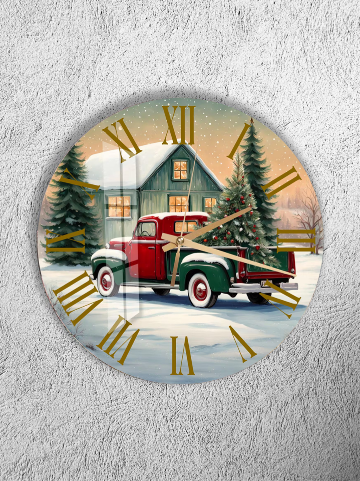 KIRILMAZ CAM DUVAR SAATİ, HEM TABLO HEM SAAT KIŞ EVİ KAMYON YILBAŞI TEMASI EV OFİS HEDİYESİ