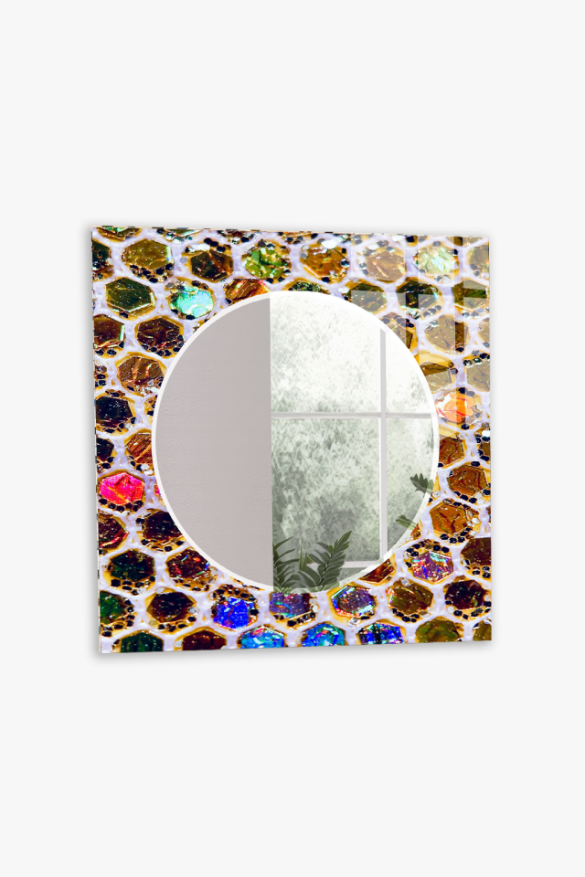 HEM TABLO HEM AYNA RENKLİ KRİSTAL TAŞ MOZAIK DESEN CAM DUVAR AYNASI EV DEKORU