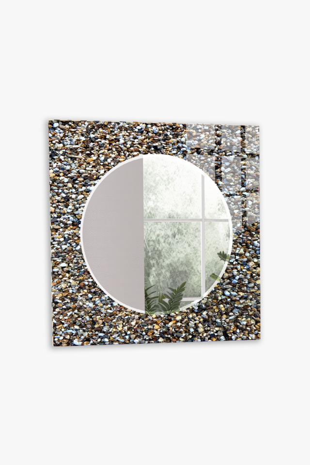 HEM TABLO HEM AYNA DOĞAL ÇAKIL TAŞI DOKU DESEN CAM DUVAR AYNASI EV DEKORU