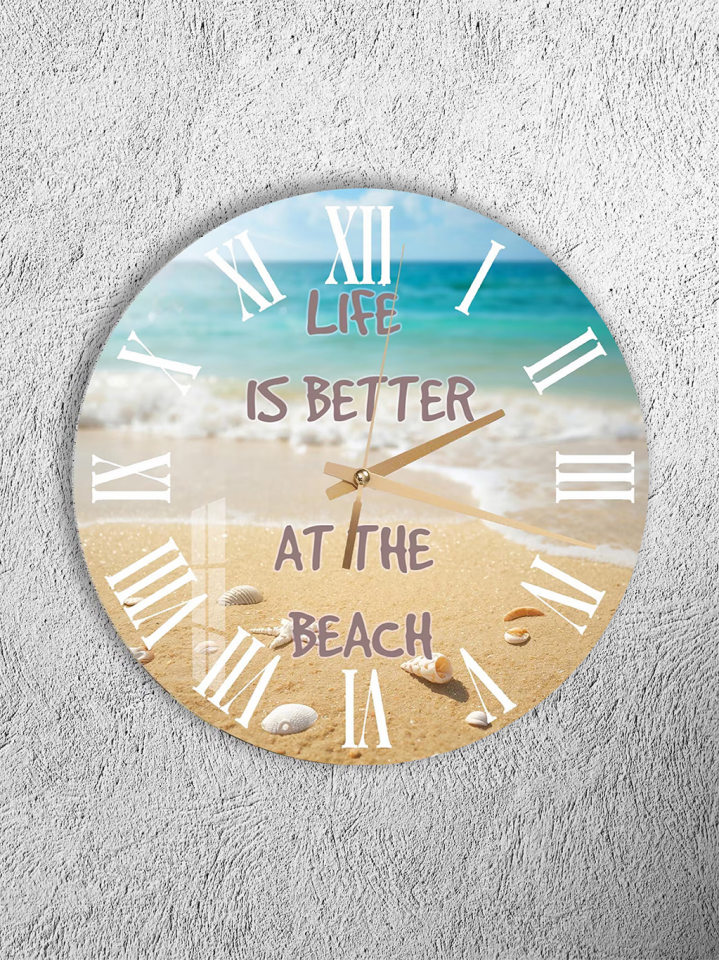 KIRILMAZ CAM DUVAR SAATİ, HEM TABLO HEM SAAT PLAJ MOTİVASYON YAZILI YAZ TEMASI EV OFİS HEDİYESİ