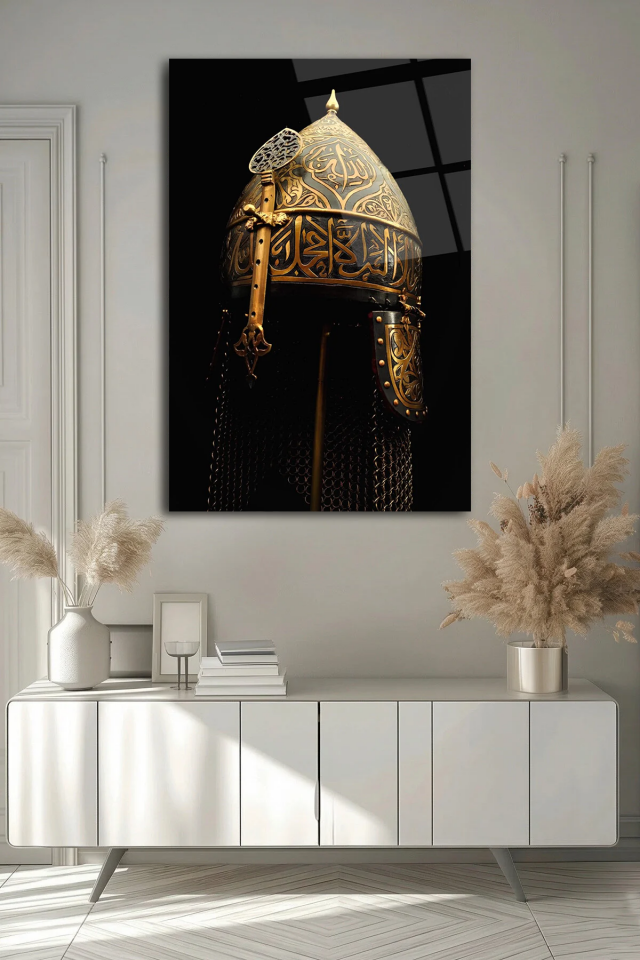 KIRILMAZ CAM TABLO , MODERN DUVAR DEKORASYONU OSMANLI ZIRH MIĞFER TARİHİ TASARIM EV OFİS HEDİYESİ