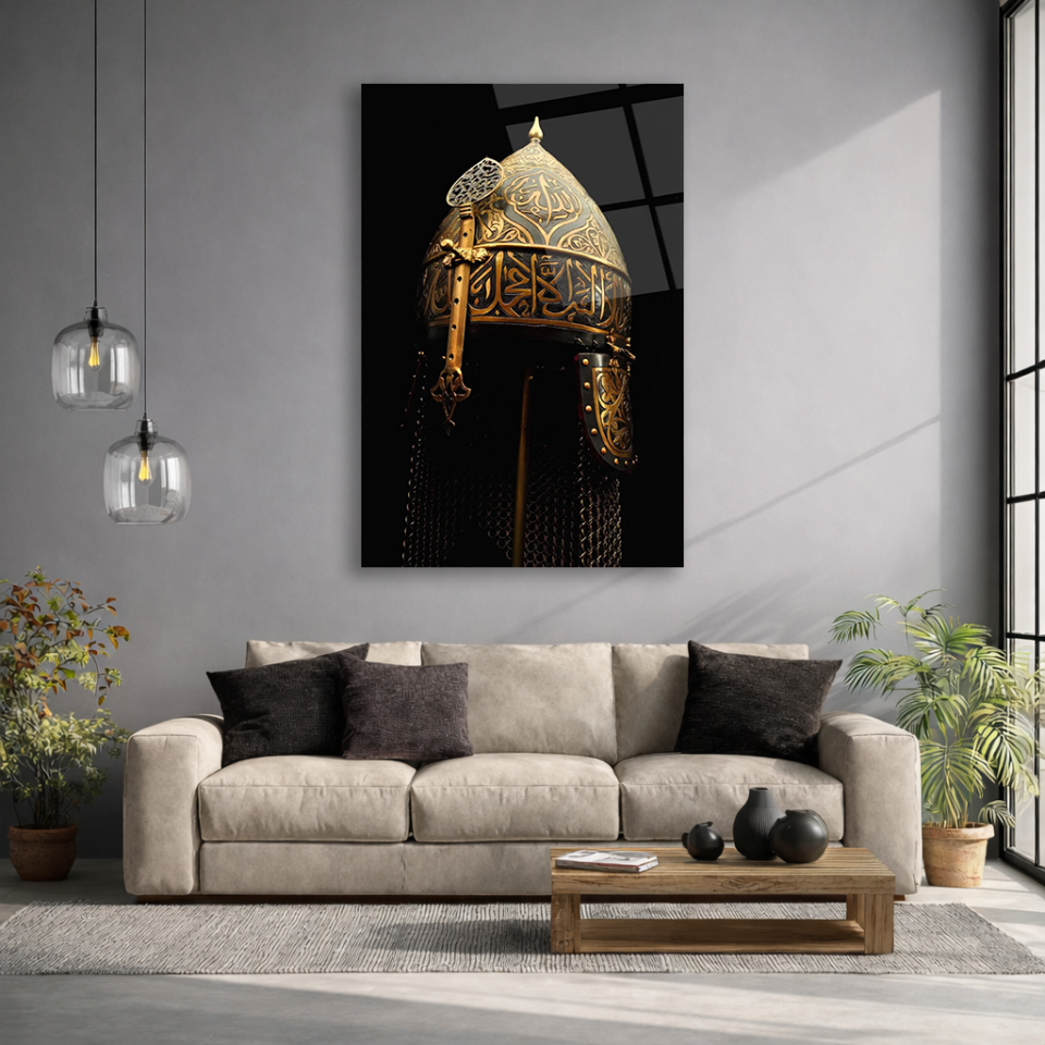 KIRILMAZ CAM TABLO , MODERN DUVAR DEKORASYONU OSMANLI ZIRH MIĞFER TARİHİ TASARIM EV OFİS HEDİYESİ