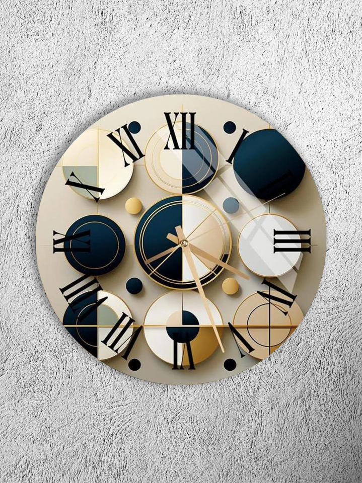 KIRILMAZ CAM DUVAR SAATİ, HEM TABLO HEM SAAT MODERN GEOMETRİK HALKA DESENİ EV OFİS HEDİYESİ