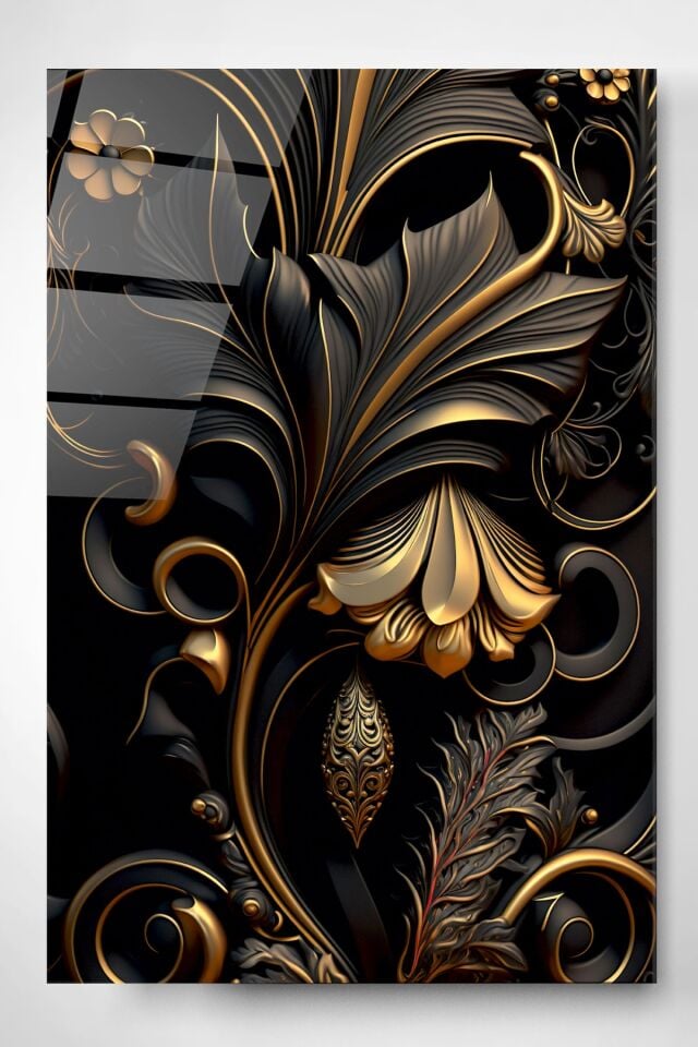 Gold Detay Soyut Cam Tablo, Dekoratif Cam Tablo