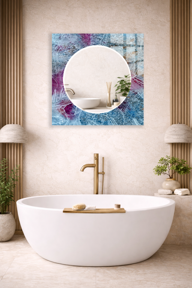 HEM TABLO HEM AYNA SOYUT MERMER DOKULU CAM DUVAR AYNASI EV DEKORU