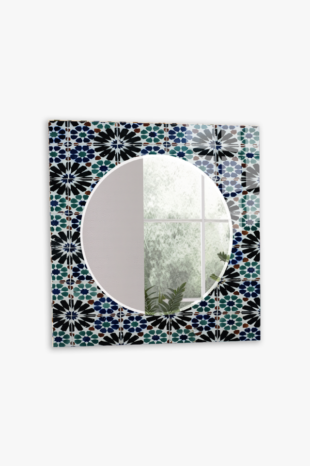 HEM TABLO HEM AYNA GEOMETRİK RENKLİ DESENLİ CAM DUVAR AYNASI EV DEKORU