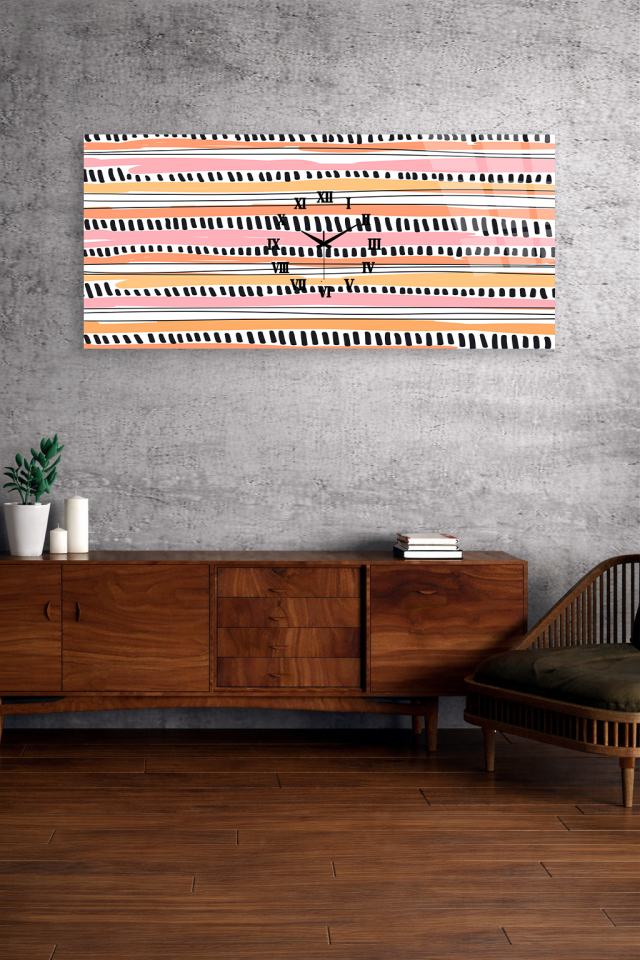 KIRILMAZ CAM DUVAR SAATİ , HEM TABLO HEM SAAT SOYUT ÇİZGİLİ MODERN TASARIM EV OFİS HEDİYESİ