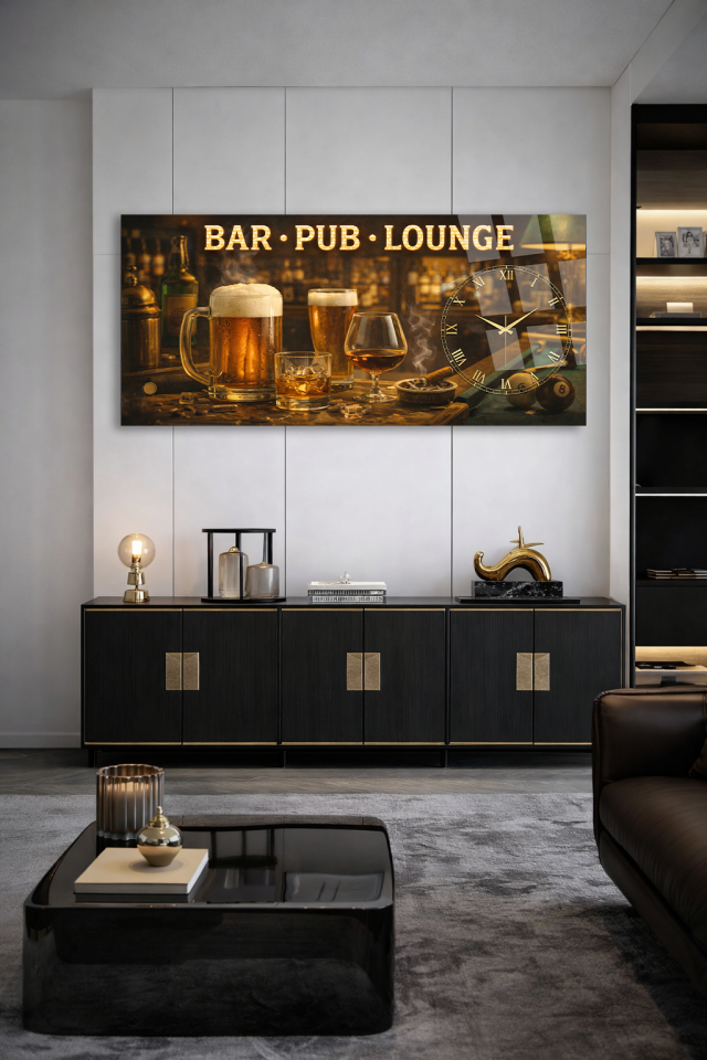 KIRILMAZ CAM DUVAR SAATİ , HEM TABLO HEM SAAT BAR PUB LOUNGE VİSKİ VE BİRA TASARIM EV OFİS HEDİYESİ