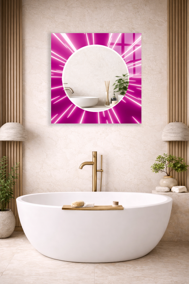 HEM TABLO HEM AYNA NEON IŞIK EFEKTLİ CAM DUVAR AYNASI EV DEKORU