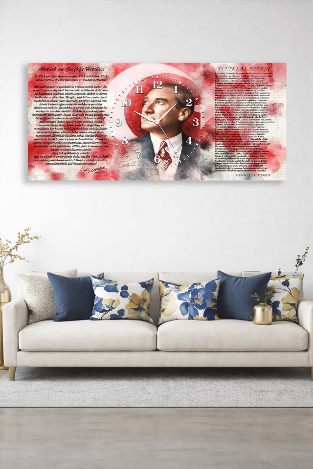 KIRILMAZ CAM DUVAR SAATİ , HEM TABLO HEM SAAT ATATÜRK PORTRE KLASİK SANAT EV OFİS HEDİYESİ