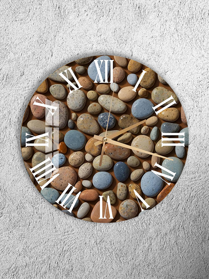 KIRILMAZ CAM DUVAR SAATİ, HEM TABLO HEM SAAT DOĞAL TAŞ ÇAKIL ZEN TASARIM EV OFİS HEDİYESİ