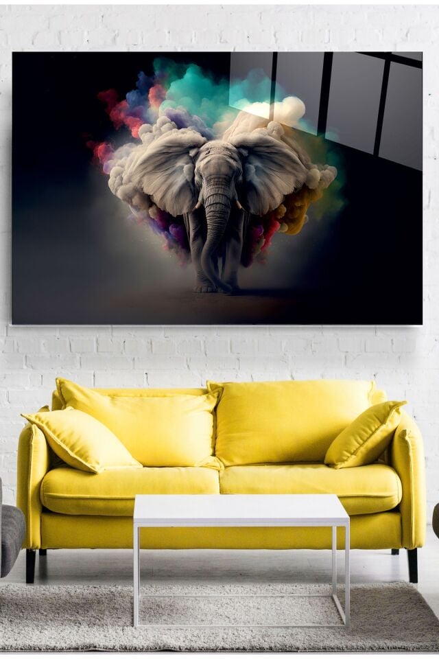 Colorful Elephant Cam Tablo, Dekoratif Cam Tablo