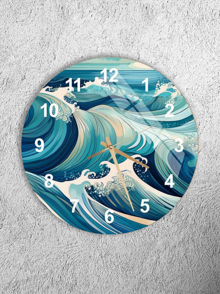 KIRILMAZ CAM DUVAR SAATİ, HEM TABLO HEM SAAT OKYANUS DALGASI MANZARA DENİZ TEMALI EV OFİS HEDİYESİ