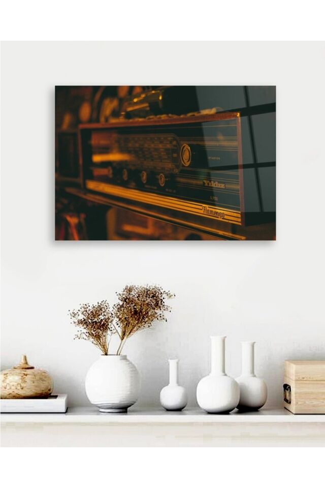 Antika Radyo Yatay Cam Tablo Renkli