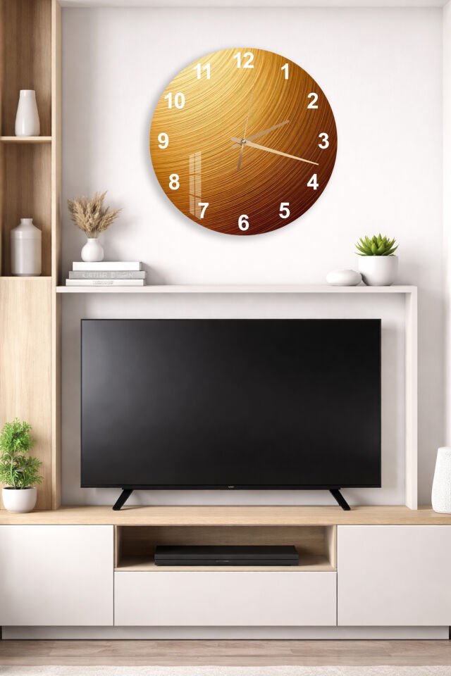 KIRILMAZ CAM DUVAR SAATİ, HEM TABLO HEM SAAT AHŞAP DOKU MODERN MINIMAL TASARIM EV OFİS HEDİYESİ
