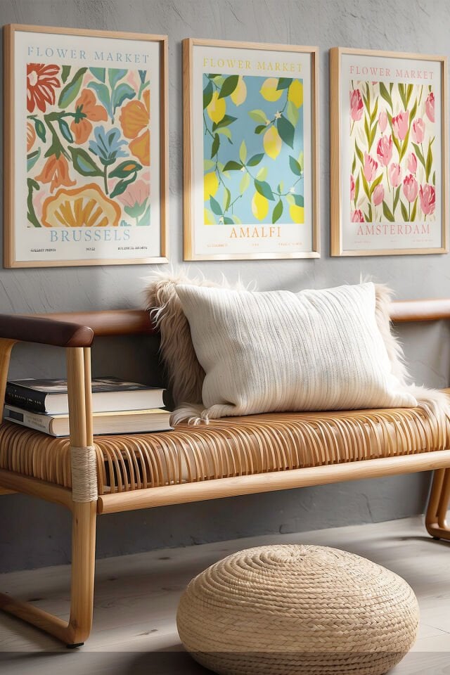 DOĞAL AHŞAP - Flower Market Amsterdam – Modern ve Sanatsal Tarzda Ahşap Çerçeveli Çiçek Tablo Seti