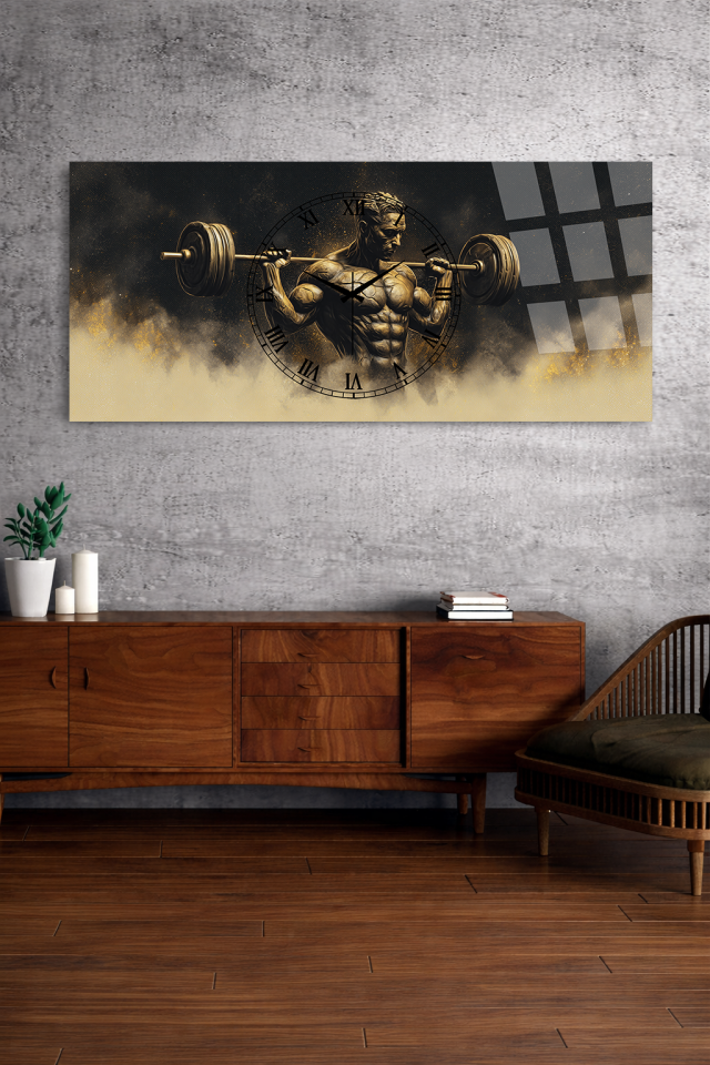 KIRILMAZ CAM DUVAR SAATİ , HEM TABLO HEM SAAT PROFESYONEL SPOR VE MOTİVASYON EV OFİS HEDİYESİ