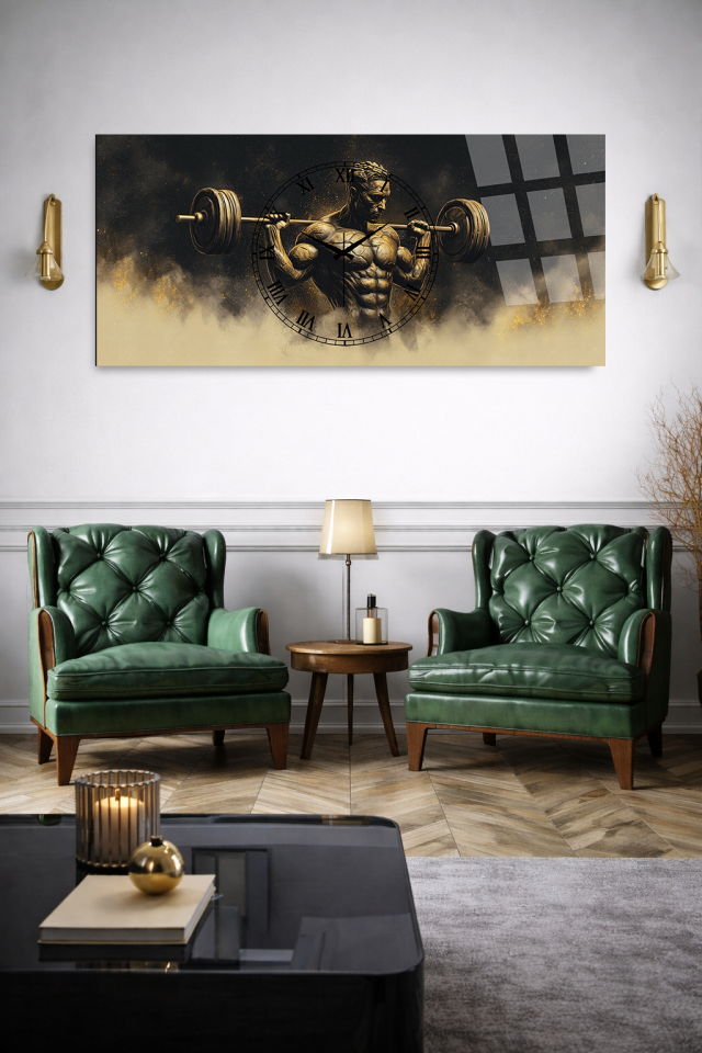 KIRILMAZ CAM DUVAR SAATİ , HEM TABLO HEM SAAT PROFESYONEL SPOR VE MOTİVASYON EV OFİS HEDİYESİ