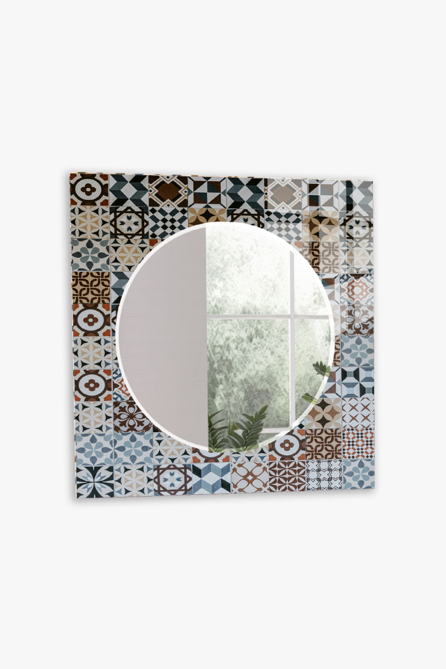 HEM TABLO HEM AYNA RENKLİ MOZAIK TASARIMLI CAM DUVAR AYNASI EV DEKORU