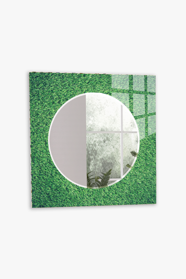 HEM TABLO HEM AYNA ÇİM DOKU YEŞİL DOĞAL TASARIM CAM DUVAR AYNASI EV DEKORU