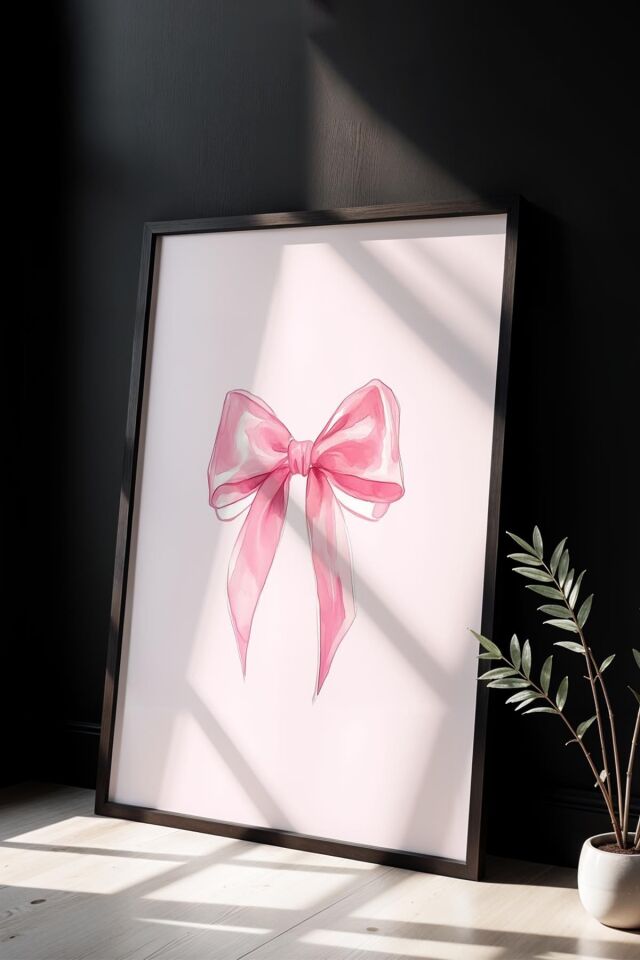SİYAH - Fiyonk İllüstrasyon Pembe Trendy Maksimalist Sanatı Ahşap Çerçeveli Duvar Tablosu
