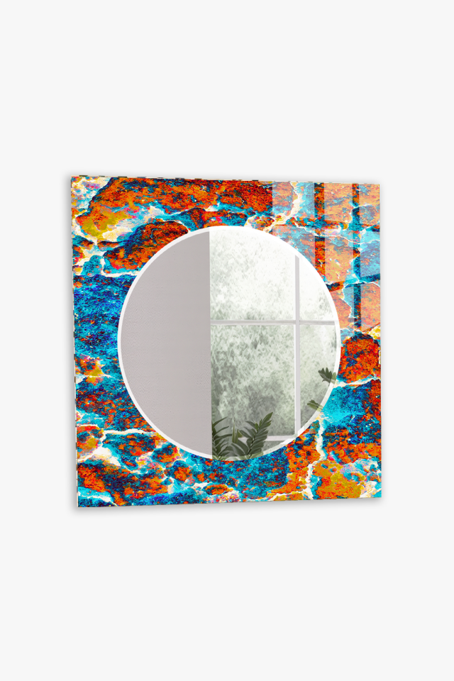 HEM TABLO HEM AYNA CANLI RENK SOYUT MERMER DESEN CAM DUVAR AYNASI EV DEKORU