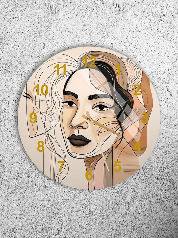 KIRILMAZ CAM DUVAR SAATİ, HEM TABLO HEM SAAT SOYUT KADIN PORTRESİ MODERN SANATSAL TASARIM EV OFİS HEDİYESİ