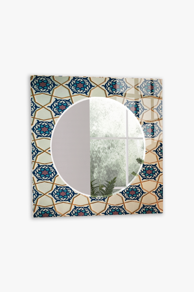 HEM TABLO HEM AYNA OSMANLI ÇİNİ MOTİFLİ KLASİK DESEN CAM DUVAR AYNASI EV DEKORU