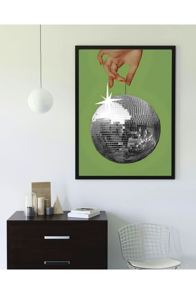 Çok Renkli - Disco Ball Disko Topu Pinterest Poster Çerçeveli Sanatsal Tasarım Tablo