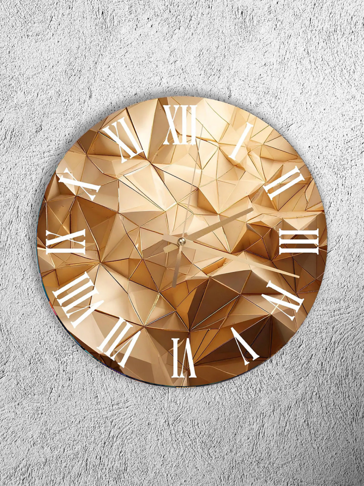 KIRILMAZ CAM DUVAR SAATİ, HEM TABLO HEM SAAT ALTIN GEOMETRİK 3D LÜKS TASARIM EV OFİS HEDİYESİ