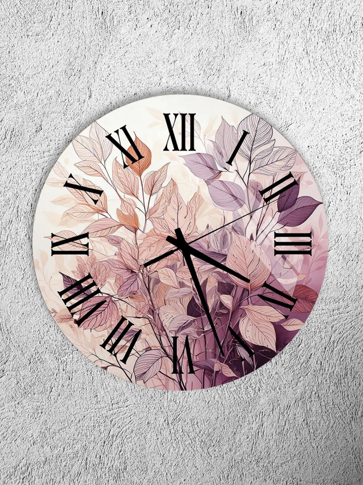 KIRILMAZ CAM DUVAR SAATİ, HEM TABLO HEM SAAT PASTEL YAPRAK DESENLİ DOĞAL BOTANİK ROMEN RAKAM EV OFİS HEDİYESİ