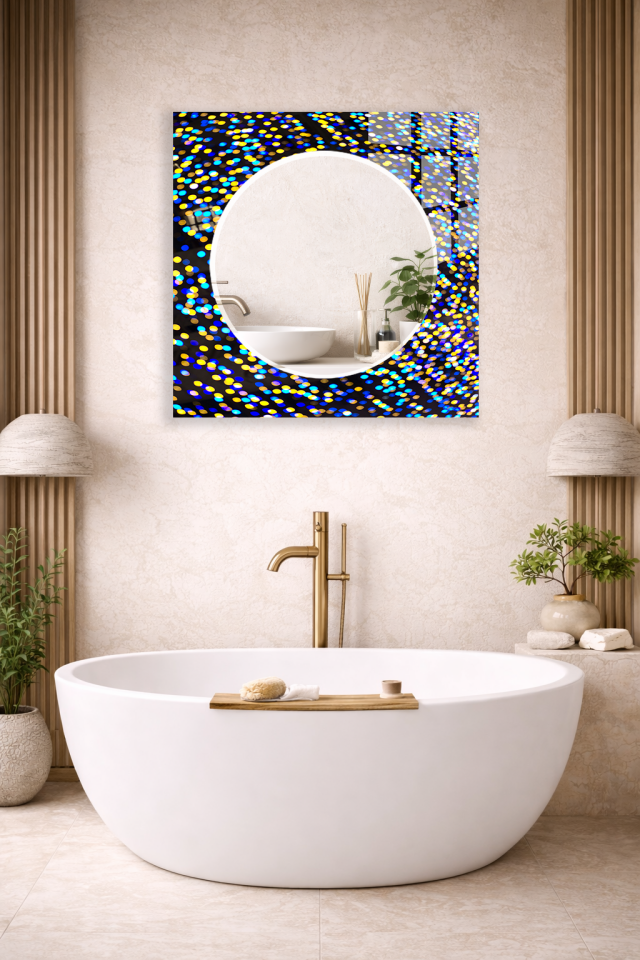 HEM TABLO HEM AYNA IŞILTILI BOKEH NOKTA DESEN CAM DUVAR AYNASI EV DEKORU