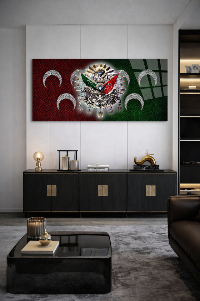 KIRILMAZ CAM DUVAR SAATİ , HEM TABLO HEM SAAT OSMANLI ARMASI VE AY YILDIZ EV OFİS HEDİYESİ
