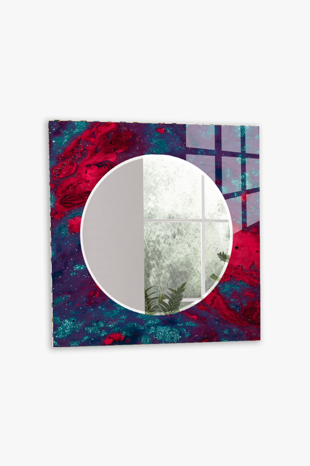 HEM TABLO HEM AYNA KOZMİK GALAKSİ SOYUT DESEN CAM DUVAR AYNASI EV DEKORU