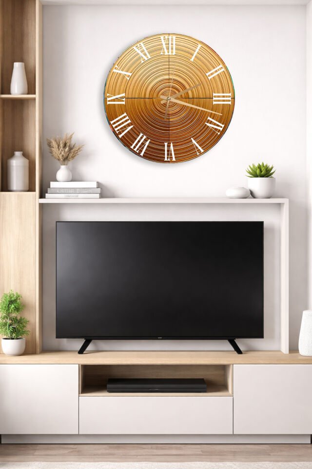 KIRILMAZ CAM DUVAR SAATİ, HEM TABLO HEM SAAT ALTIN HALKA MODERN LÜKS TASARIM EV OFİS HEDİYESİ