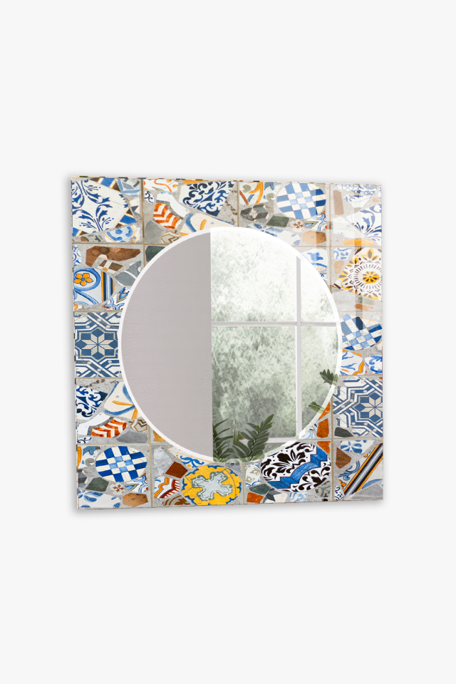 HEM TABLO HEM AYNA KARO MOZAIK SERAMİK DESEN CAM DUVAR AYNASI EV DEKORU