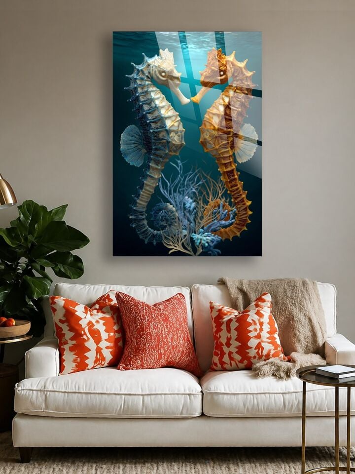 KIRILMAZ CAM TABLO , MODERN DUVAR DEKORASYONU DENİZATI OKYANUS SANAT TASARIM EV OFİS HEDİYESİ