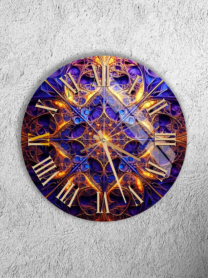 KIRILMAZ CAM DUVAR SAATİ, HEM TABLO HEM SAAT FRAKTAL SANAT ALTIN ROMEN RAKAMLI LÜKS TASARIM EV OFİS HEDİYESİ