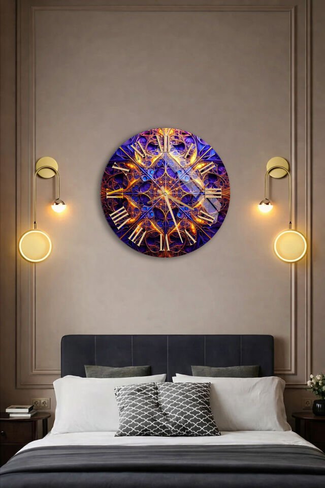 KIRILMAZ CAM DUVAR SAATİ, HEM TABLO HEM SAAT FRAKTAL SANAT ALTIN ROMEN RAKAMLI LÜKS TASARIM EV OFİS HEDİYESİ