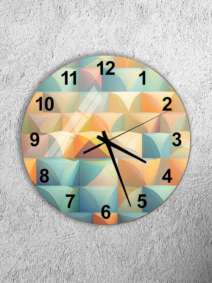 KIRILMAZ CAM DUVAR SAATİ, HEM TABLO HEM SAAT PASTEL GEOMETRİK MODERN TASARIM EV OFİS HEDİYESİ