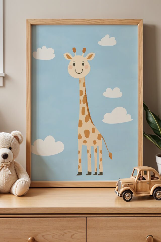 DOĞAL AHŞAP - Sevimli Zürafa Çocuk Odası Ve Bebek Odası Ahşap Çerçeveli Duvar Tablosu