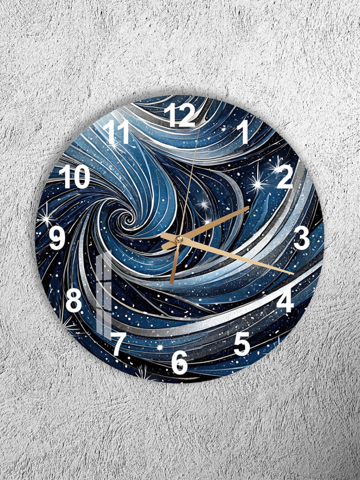 KIRILMAZ CAM DUVAR SAATİ, HEM TABLO HEM SAAT MAVİ GALAKSİ UZAY KOZMİK TASARIM EV OFİS HEDİYESİ