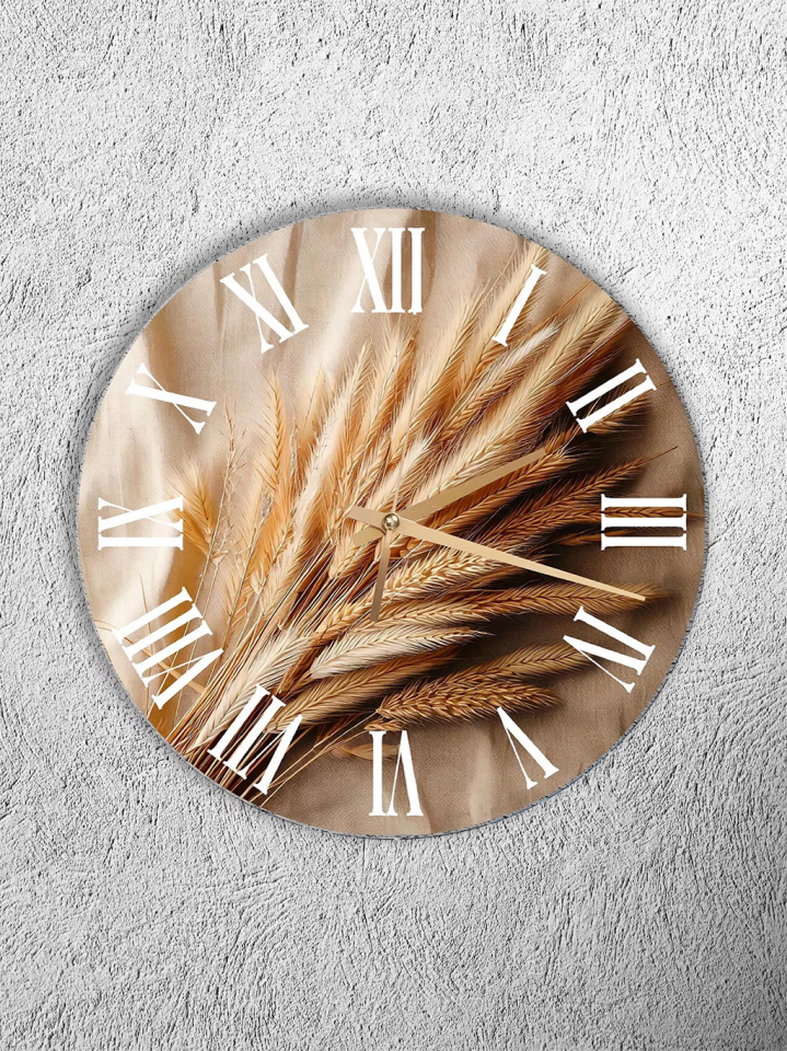 KIRILMAZ CAM DUVAR SAATİ, HEM TABLO HEM SAAT BUĞDAY BAŞAĞI DOĞAL BOHO TASARIM EV OFİS HEDİYESİ